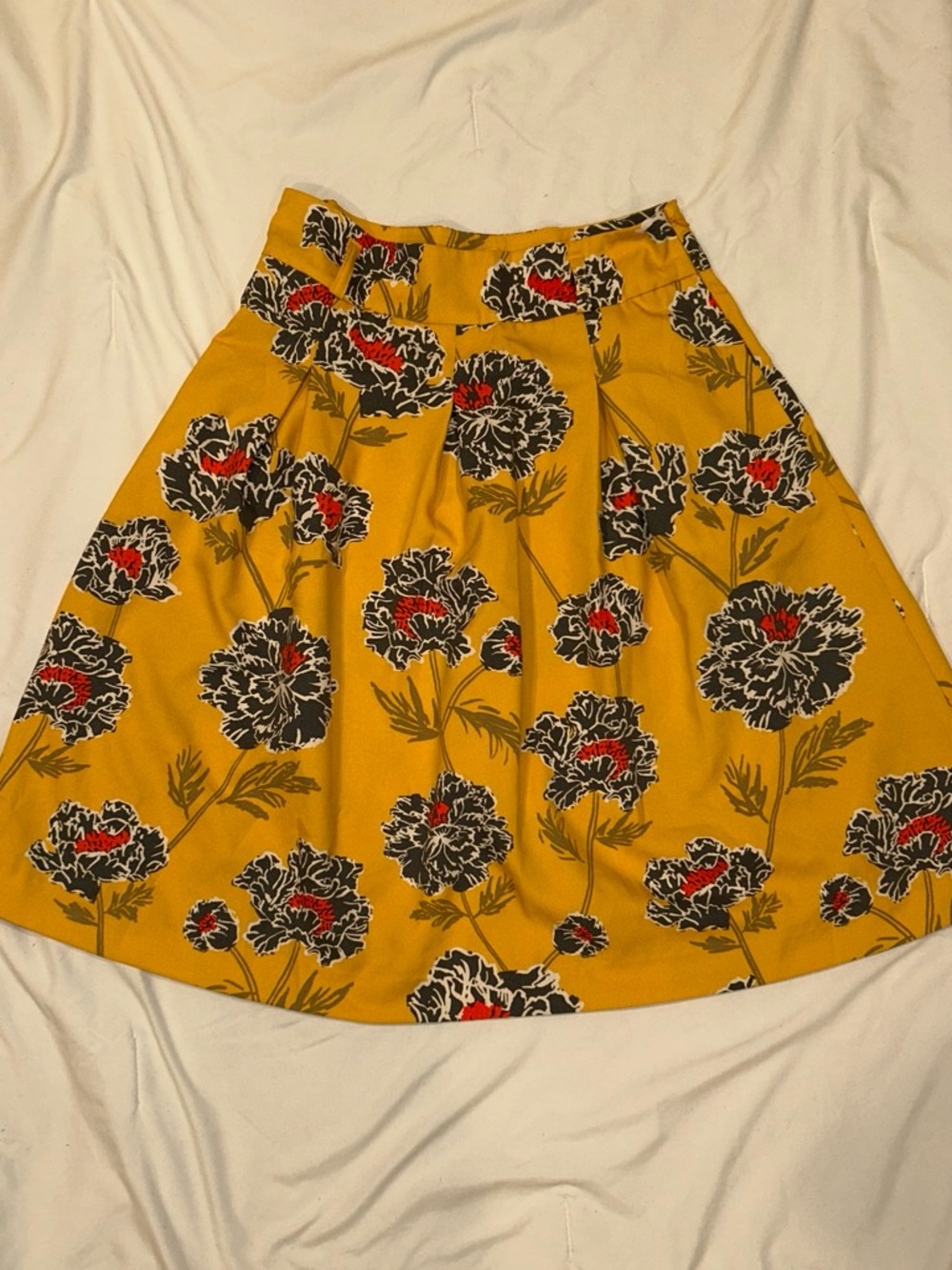 Banana Republic Mustard Yellow Floral Circle Skirt